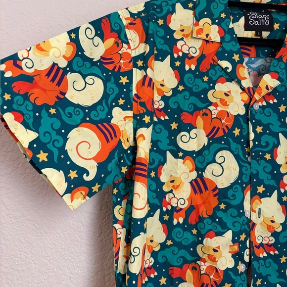 Hisuian Growlithe Pokemon Button Up Hawaiian Shirt Star Salts - Picture 7 of 9